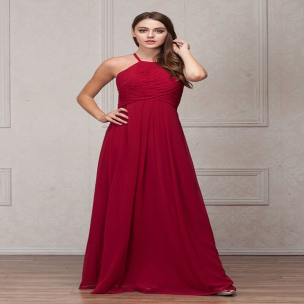 Ruched Halter Top With Keyhole Back By Amelia Couture 644 (BURGUNDY)